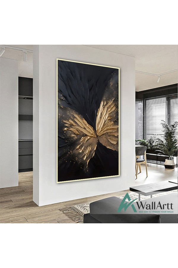 Gold Butterfly 3D Heavy Textured Partial Oil Painting - Wall Art