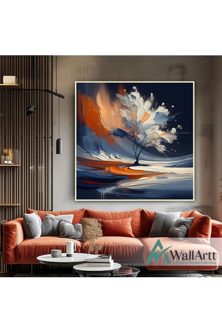 Abstract Lonely Tree 3d Heavy Textured Partial Oil Painting - Wall Art