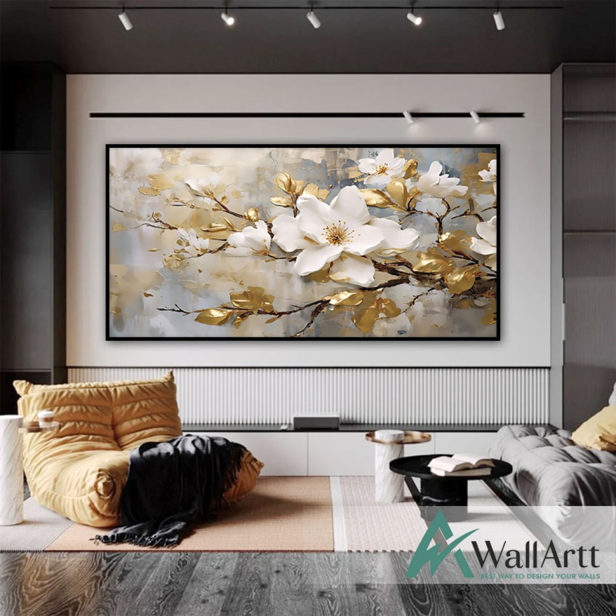 Gold Leaf Branch 3d Heavy Textured Partial Oil Painting - Wall Art