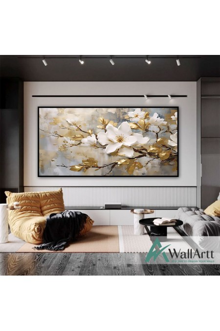 Gold Leaf Branch 3d Heavy Textured Partial Oil Painting - Wall Art