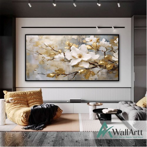 Gold Leaf Branch 3d Heavy Textured Partial Oil Painting - Wall Art