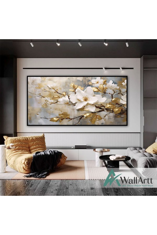 Gold Leaf Branch 3d Heavy Textured Partial Oil Painting - Wall Art