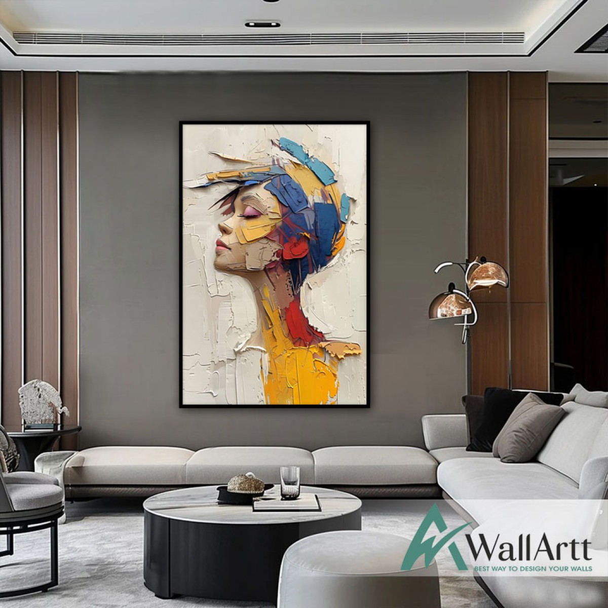 Abstract Colorful Woman Face 3D Heavy Textured Partial oil Painting - Wall Art
