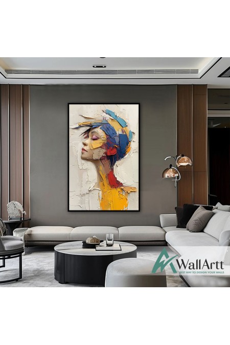 Abstract Colorful Woman Face 3D Heavy Textured Partial oil Painting - Wall Art