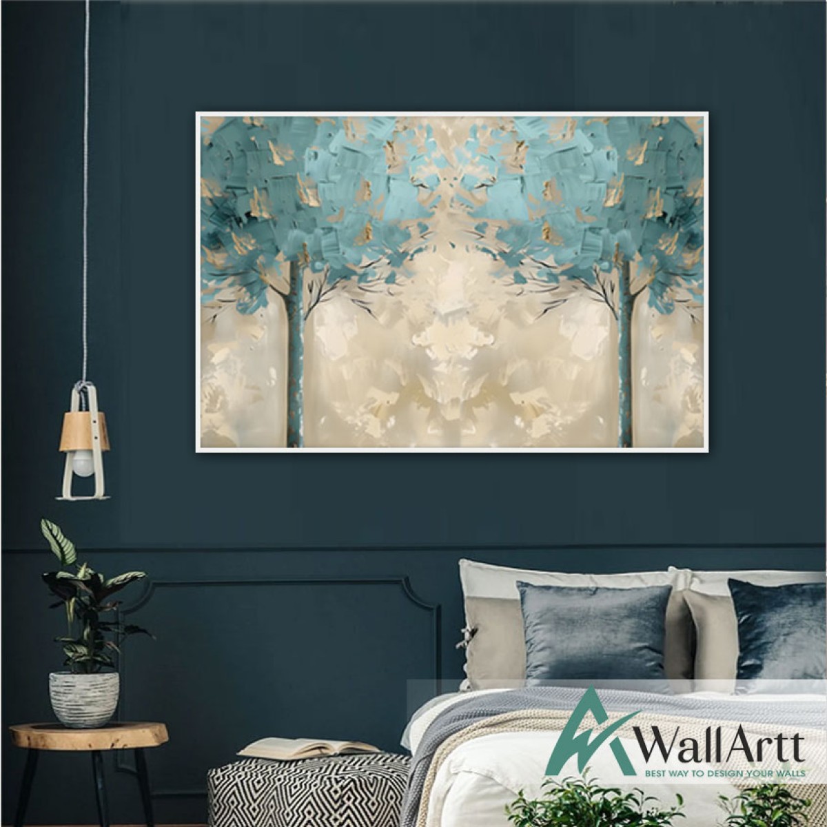 Blue Trees 3d Heavy Textured Partial Oil Painting - Wall Art