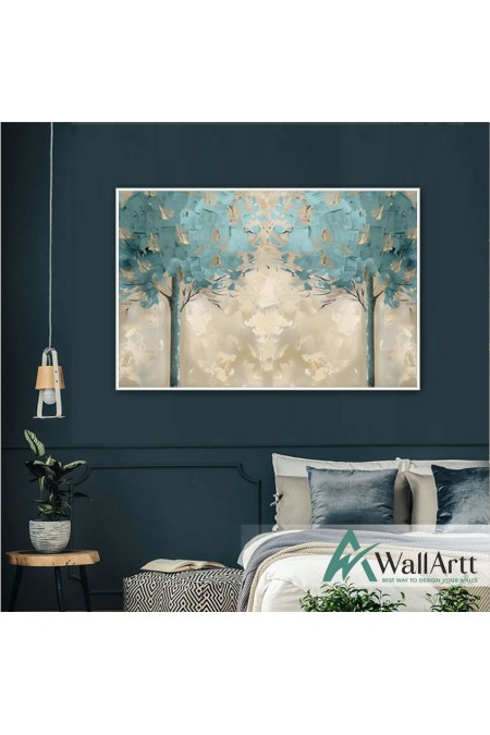 Blue Trees 3d Heavy Textured Partial Oil Painting - Wall Art