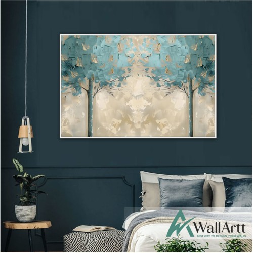Blue Trees 3d Heavy Textured Partial Oil Painting - Wall Art