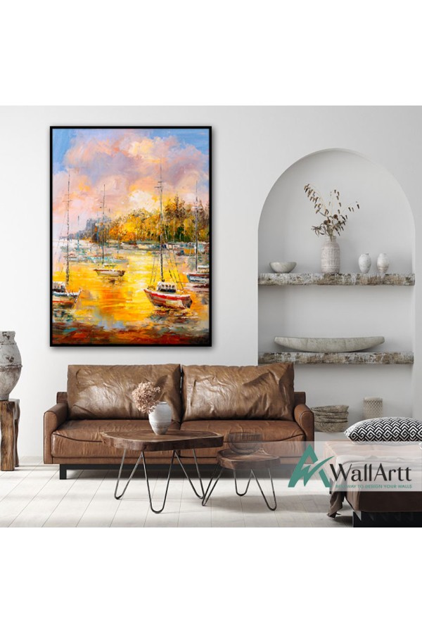 Sailboat Race Textured Partial Oil Painting