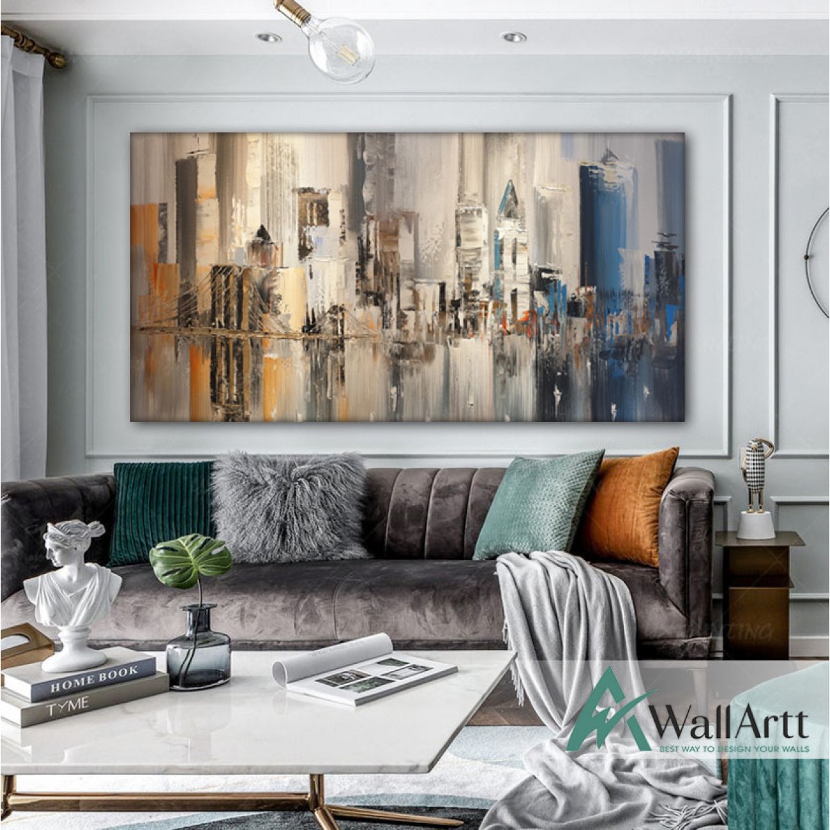 Abstract Misty Skyscrapers Textured Partial Oil Painting