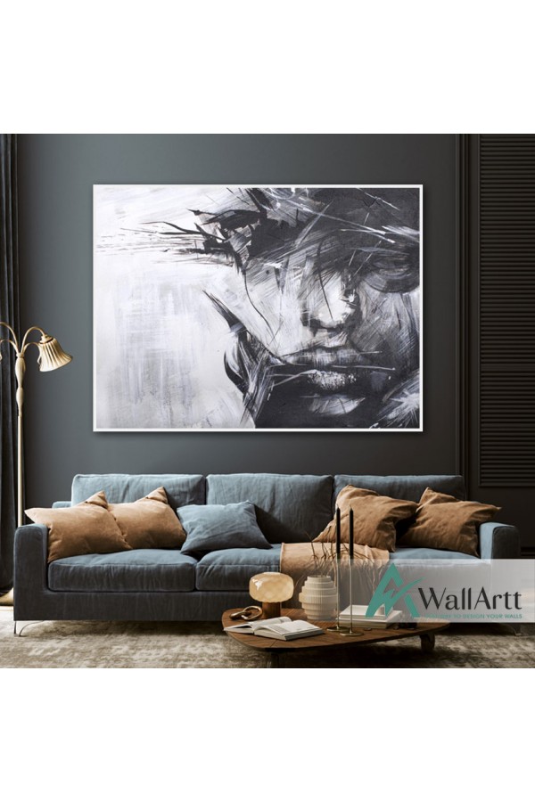 Abstract Black n White Woman Textured Partial Oil Painting