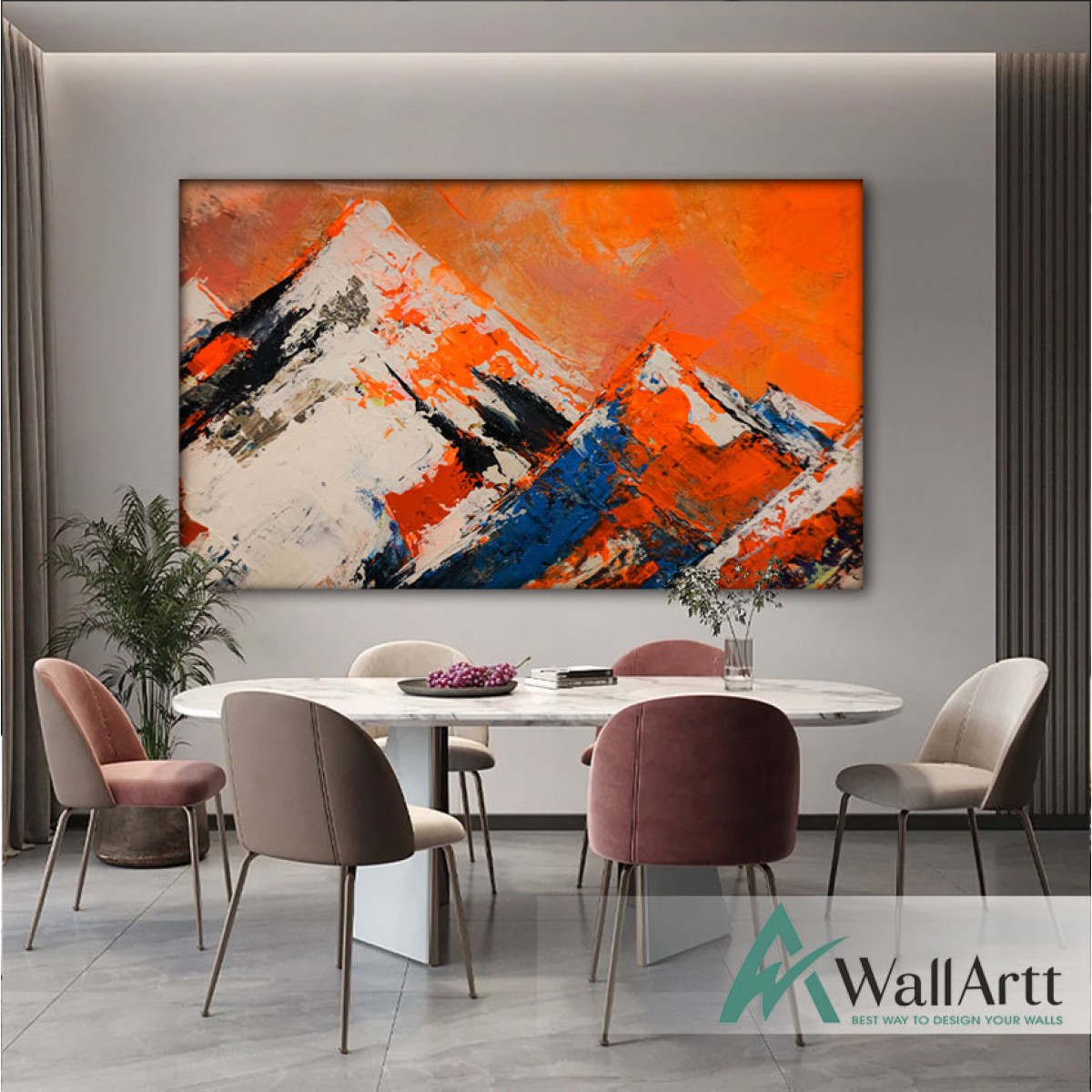 Orange Navy Mountains Textured Partial Oil Painting