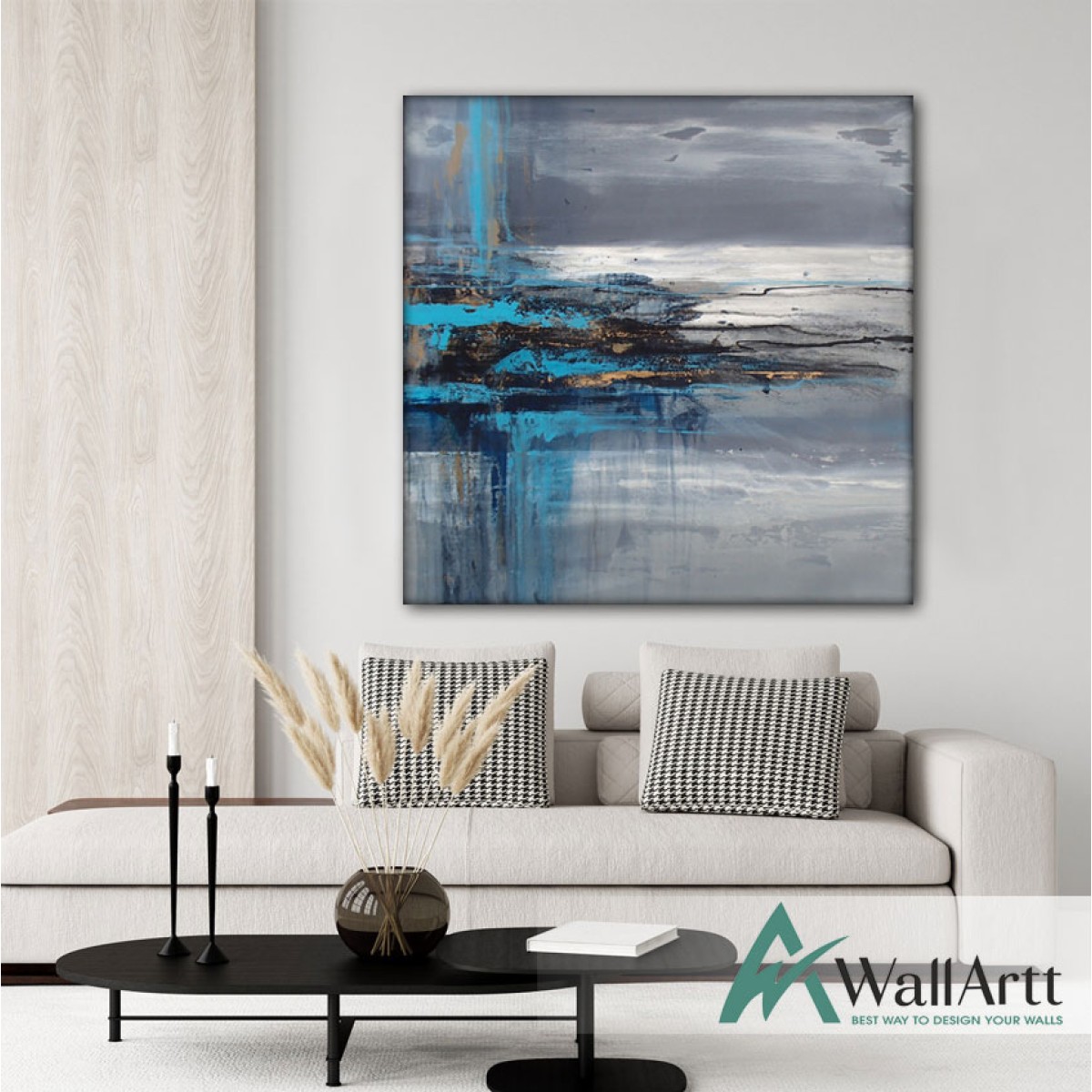 Grey Blue Abstract Textured Partial Oil Painting