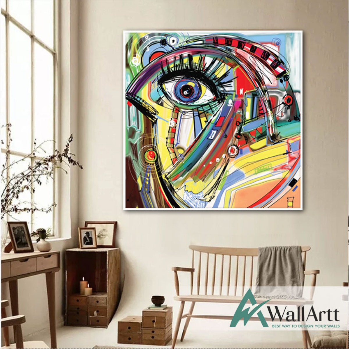 Abstract Blue Eye Textured Partial Oil Painting