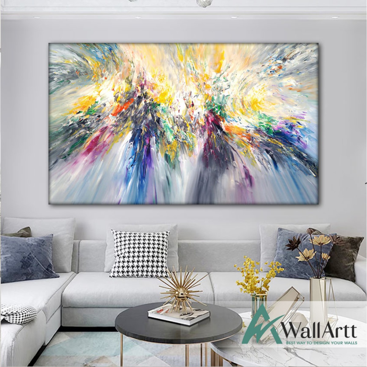 Abstract Color Explosion V Textured Partial Oil Painting