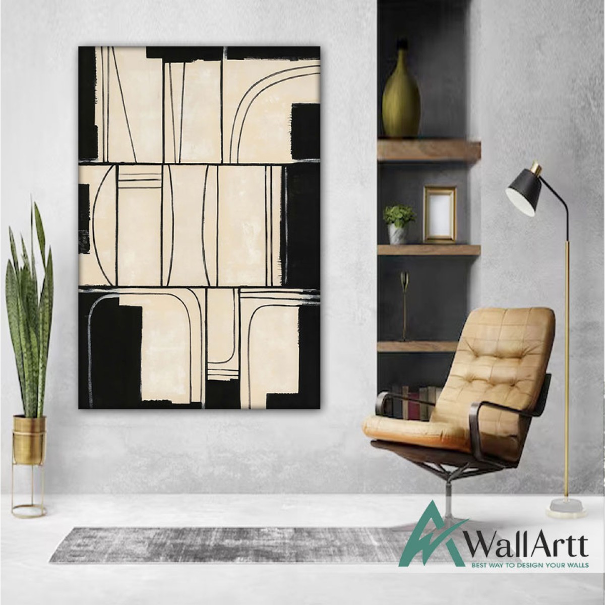 Black Beige Abstract Textured Partial Oil Painting