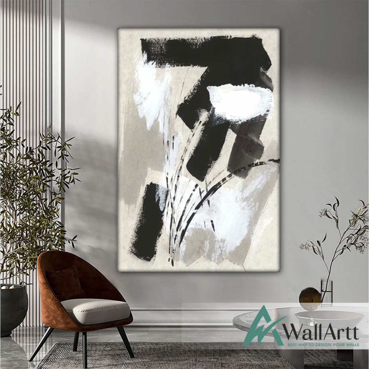 Abstract Black n White Textured Partial Oil Painting