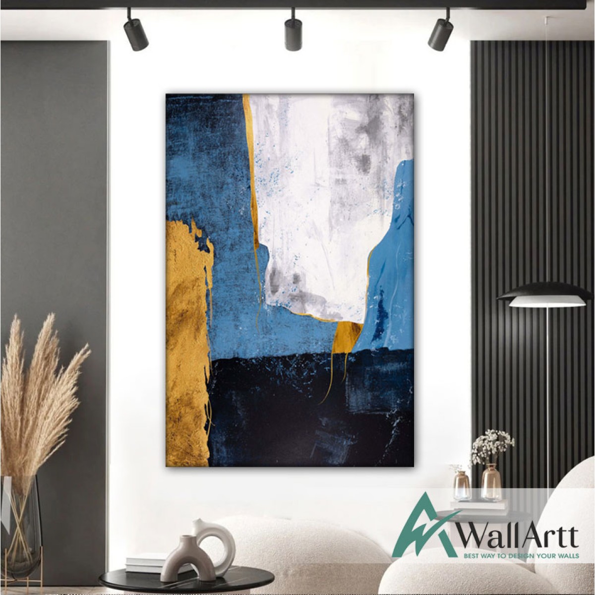 Blue with Gold Foil II Textured Partial Oil Painting