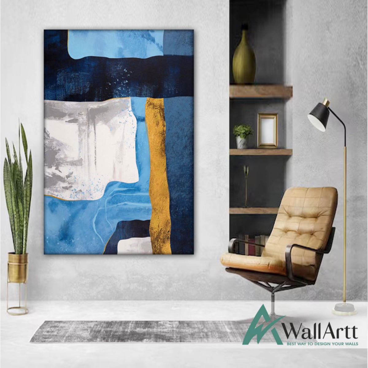Blue with Gold Foil IV Textured Partial Oil Painting