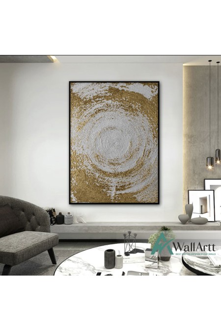 Abstract Gold Circle Textured Partial Oil Painting