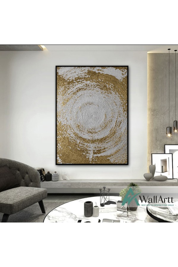 Abstract Gold Circle Textured Partial Oil Painting