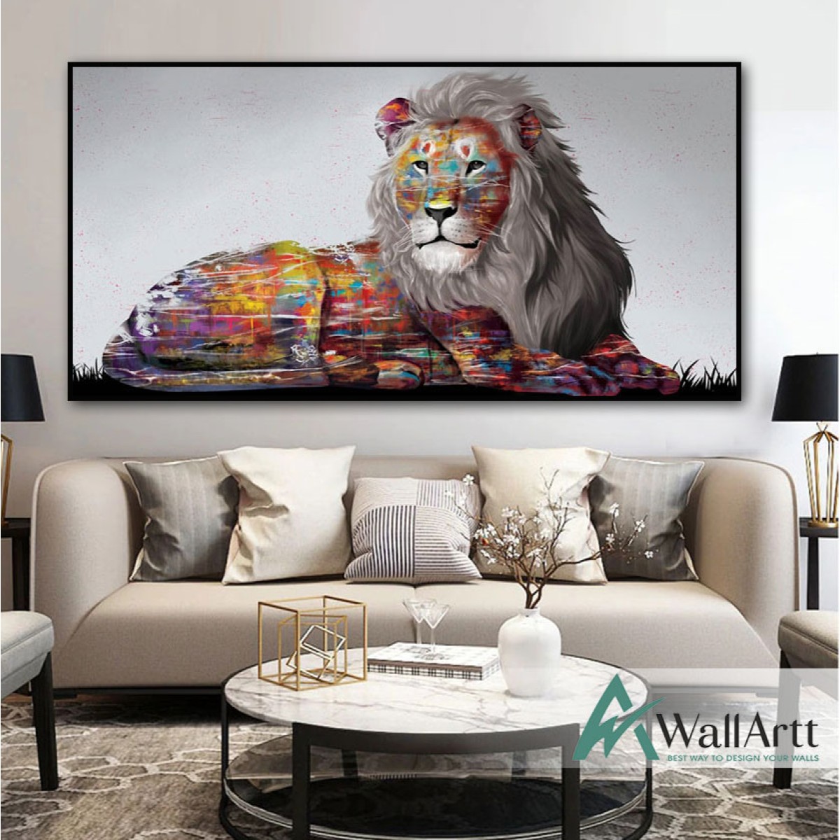 Abstract Lion Textured Partial Oil Painting