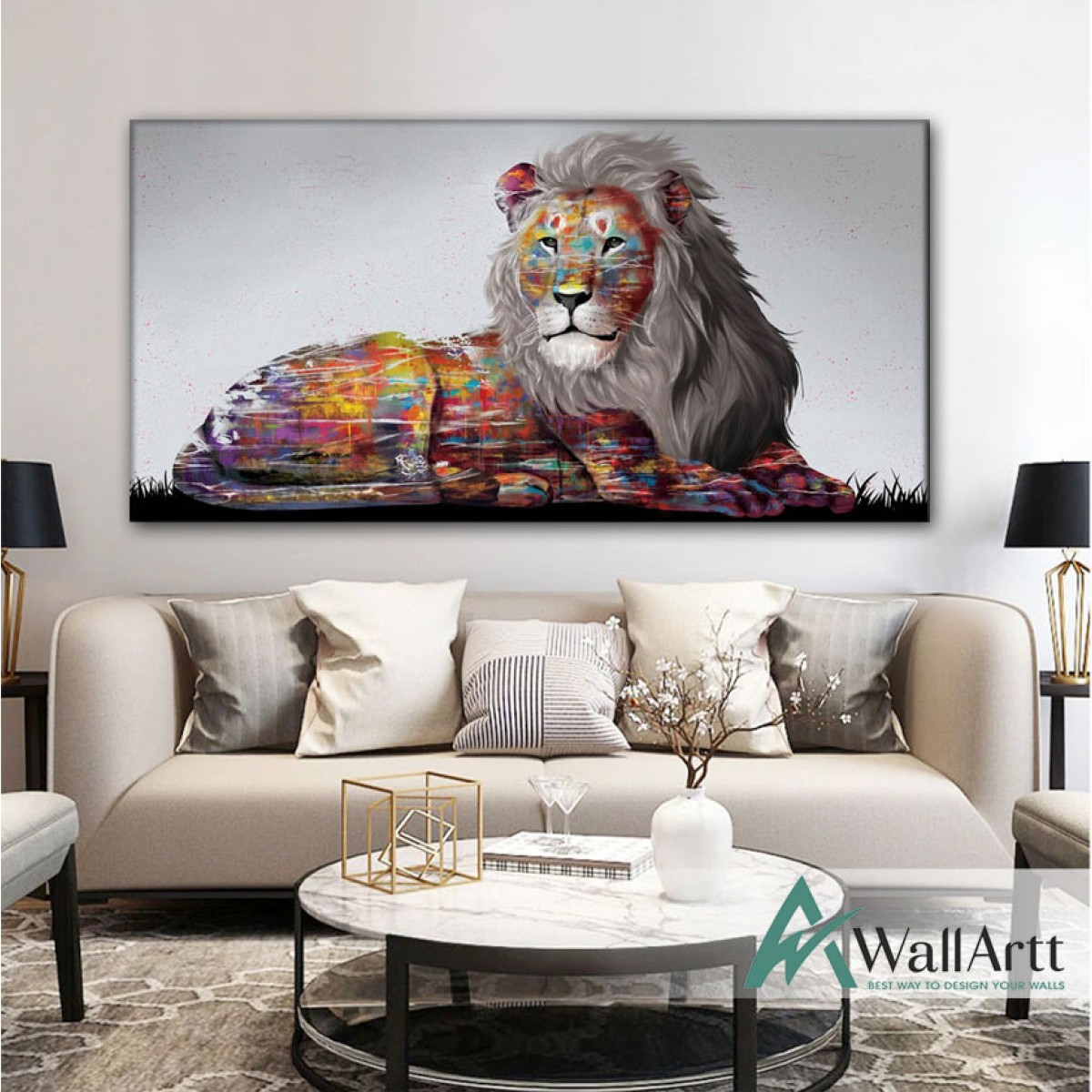 Abstract Lion Textured Partial Oil Painting