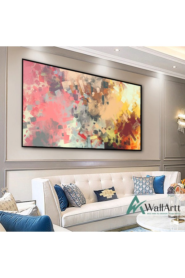 Abstract Pink Cubes Textured Partial Oil Painting