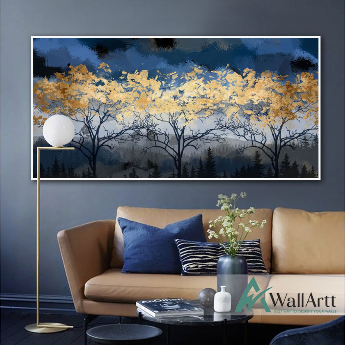 Tree with Gold Leaves Textured Partial Oil Painting