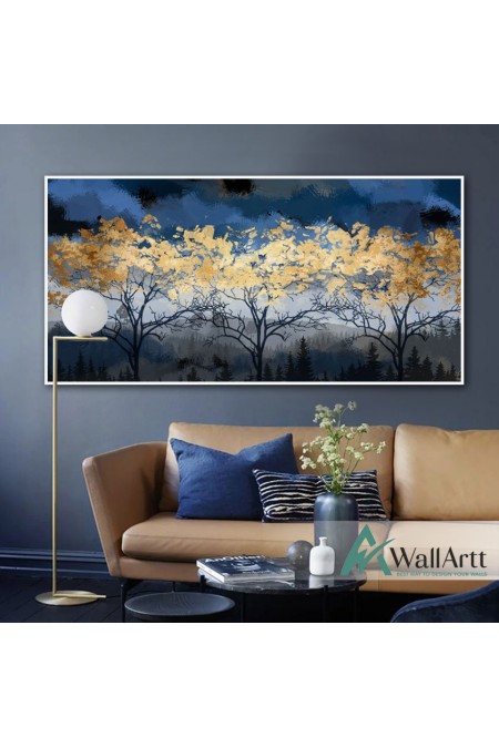 Tree with Gold Leaves Textured Partial Oil Painting