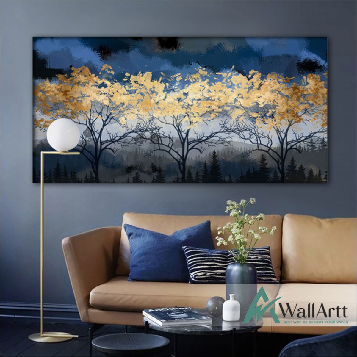 Tree with Gold Leaves Textured Partial Oil Painting