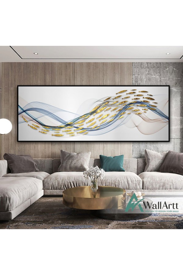 Abstract Gold Fish Textured Partial Oil Painting