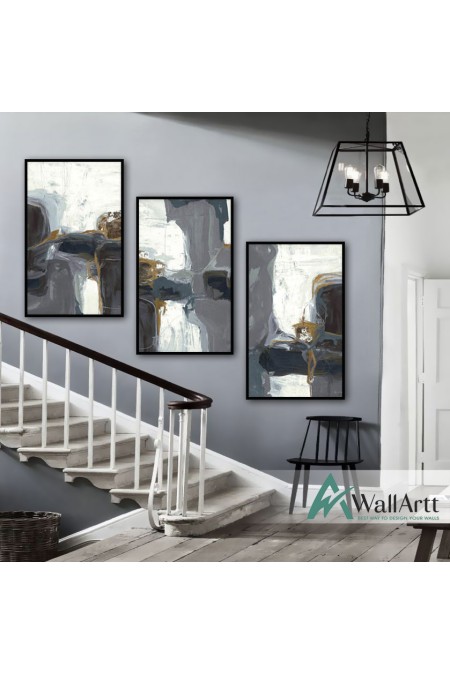 Grey Shades Abstract 3 Piece Textured Partial Oil Painting