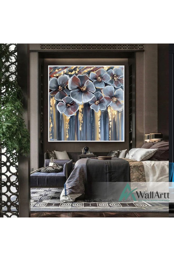 Gold Flowers Abstract Textured Partial Oil Painting