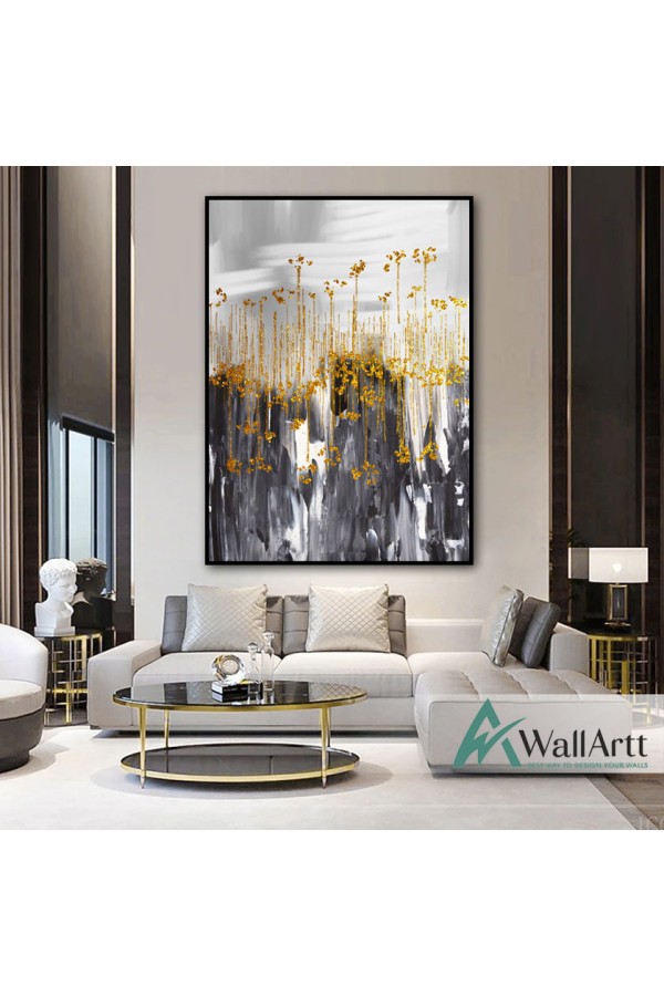 Abstract Gold Flowers Textured Partial Oil Painting