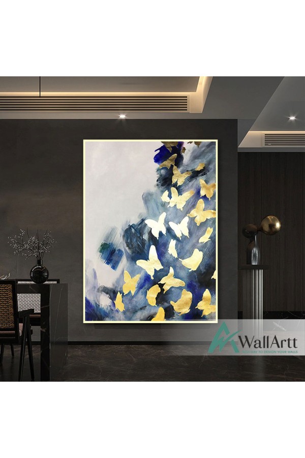 Abstract Gold Butterflies Textured Partial Oil Painting