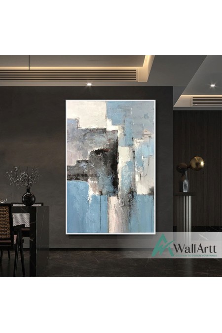 Abstract Shades of Blue Textured Partial Oil Painting