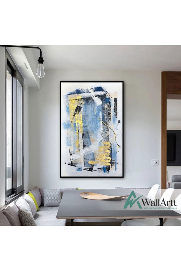Blue with Gold Touches Textured Partial Oil Painting