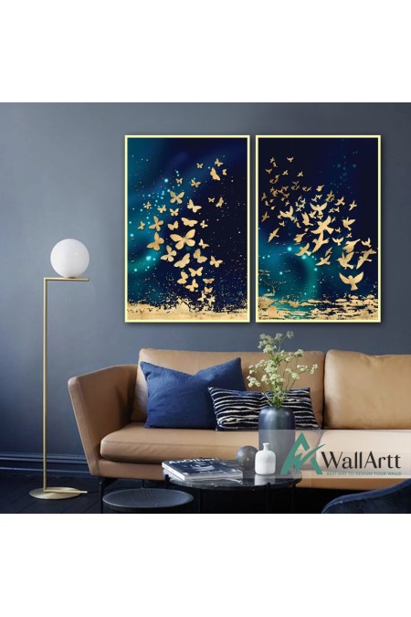 Gold Butterflies 2 Piece Textured Partial Oil Painting