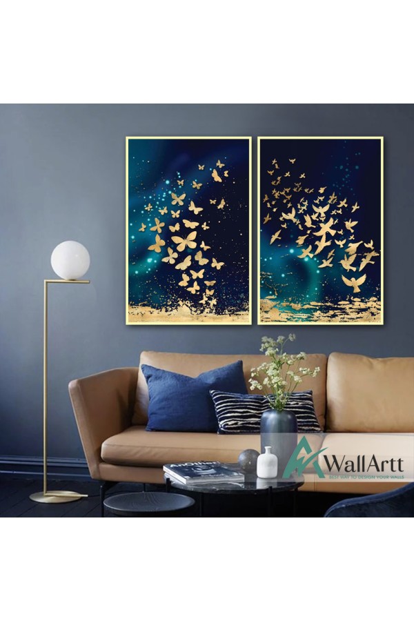 Gold Butterflies 2 Piece Textured Partial Oil Painting