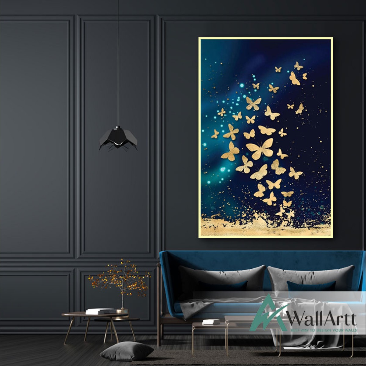 Gold Butterflies Abstract Textured Partial Oil Painting