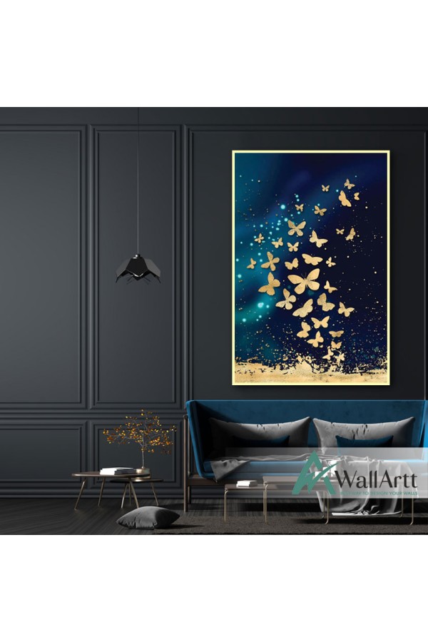 Gold Butterflies Abstract Textured Partial Oil Painting