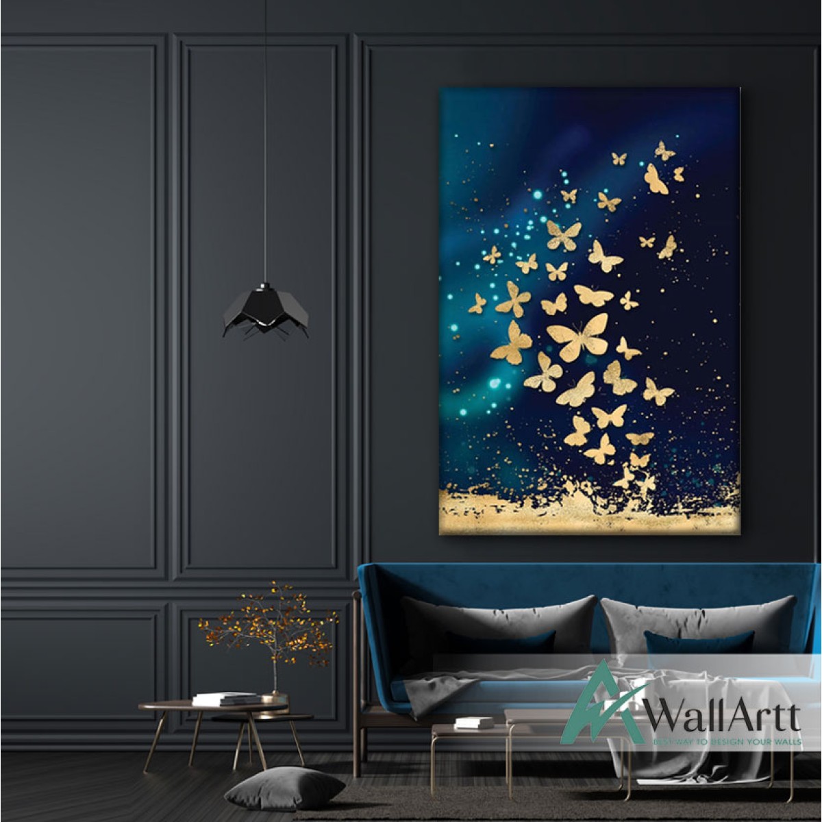 Gold Butterflies Abstract Textured Partial Oil Painting