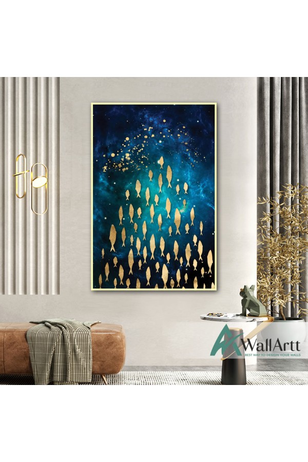 Abstract Gold Fish Textured Partial Oil Painting