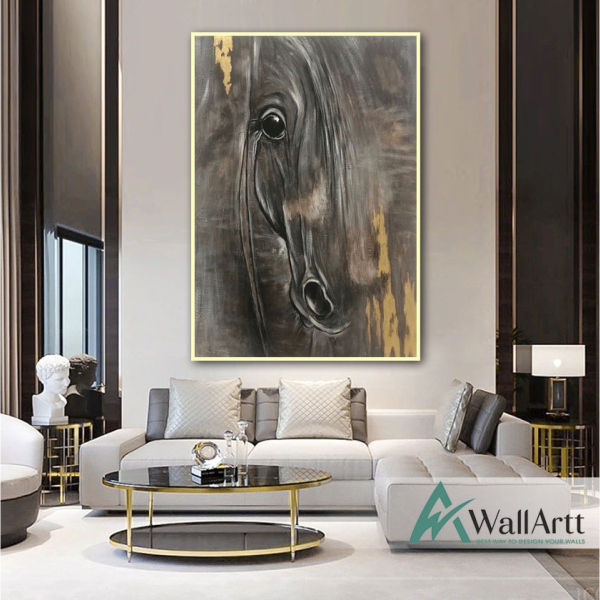 Abstract Horse with Gold Foil Textured Partial Oil Painting