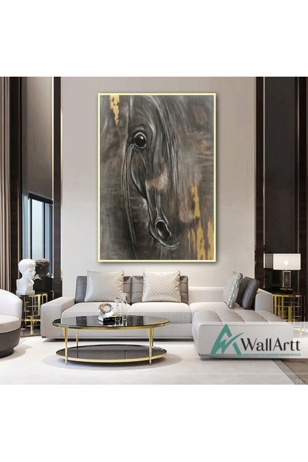 Abstract Horse with Gold Foil Textured Partial Oil Painting