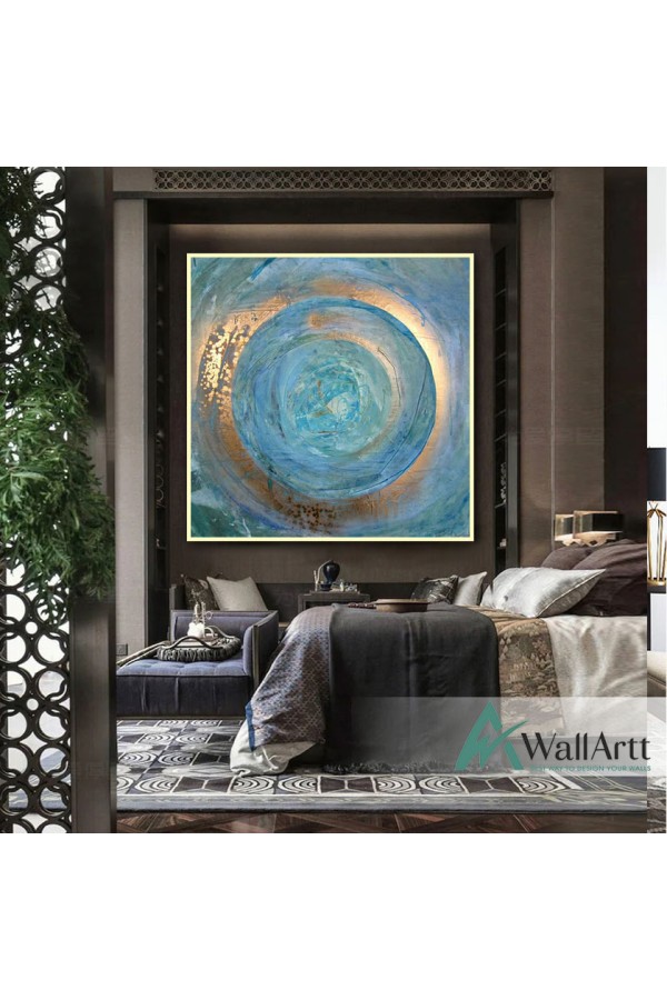 Abstract Blue Shell with Gold Foil Textured Partial Oil Painting