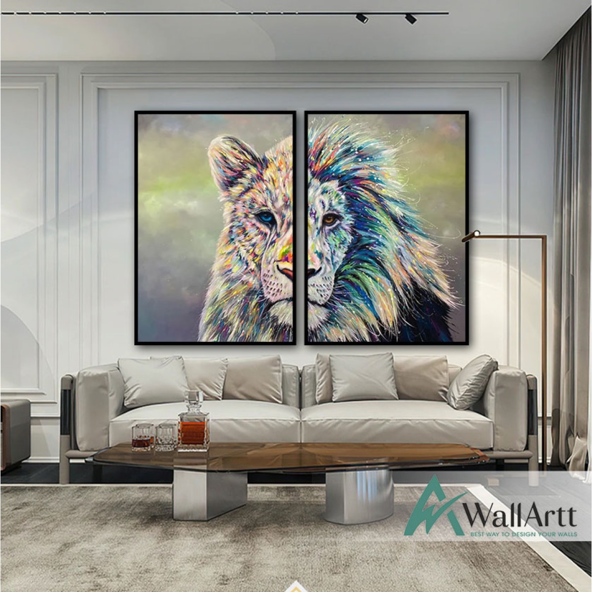 Abstract Lion 2 Piece Textured Partial Oil Painting