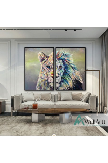 Abstract Lion 2 Piece Textured Partial Oil Painting