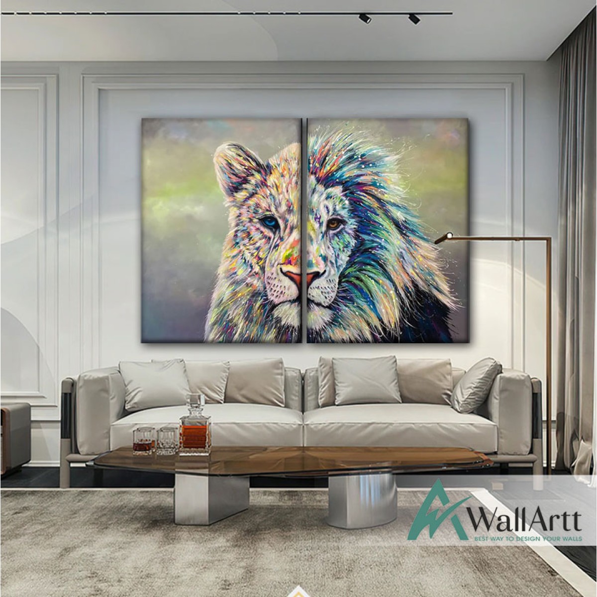 Abstract Lion 2 Piece Textured Partial Oil Painting