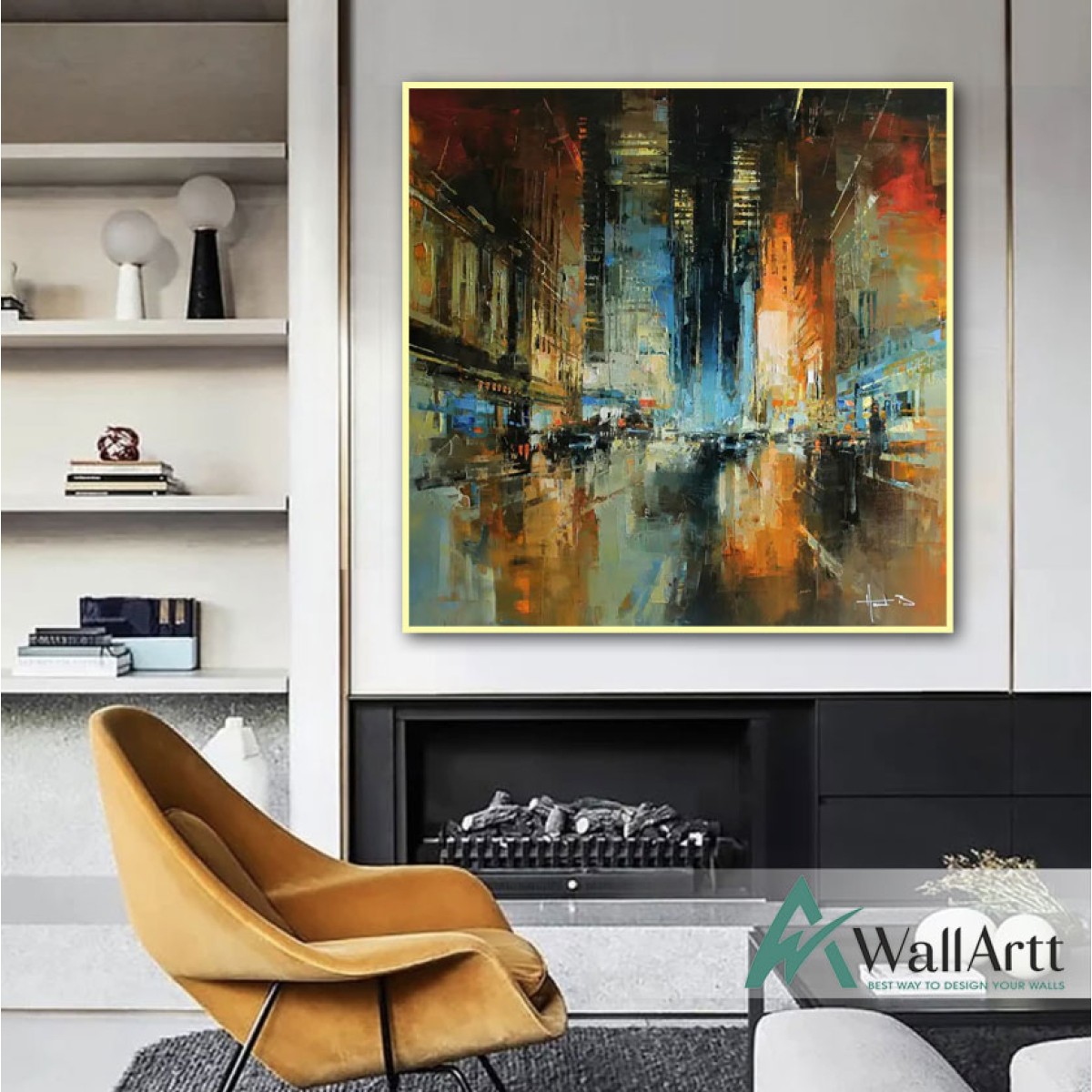 Abstract City Night Textured Partial Oil Painting